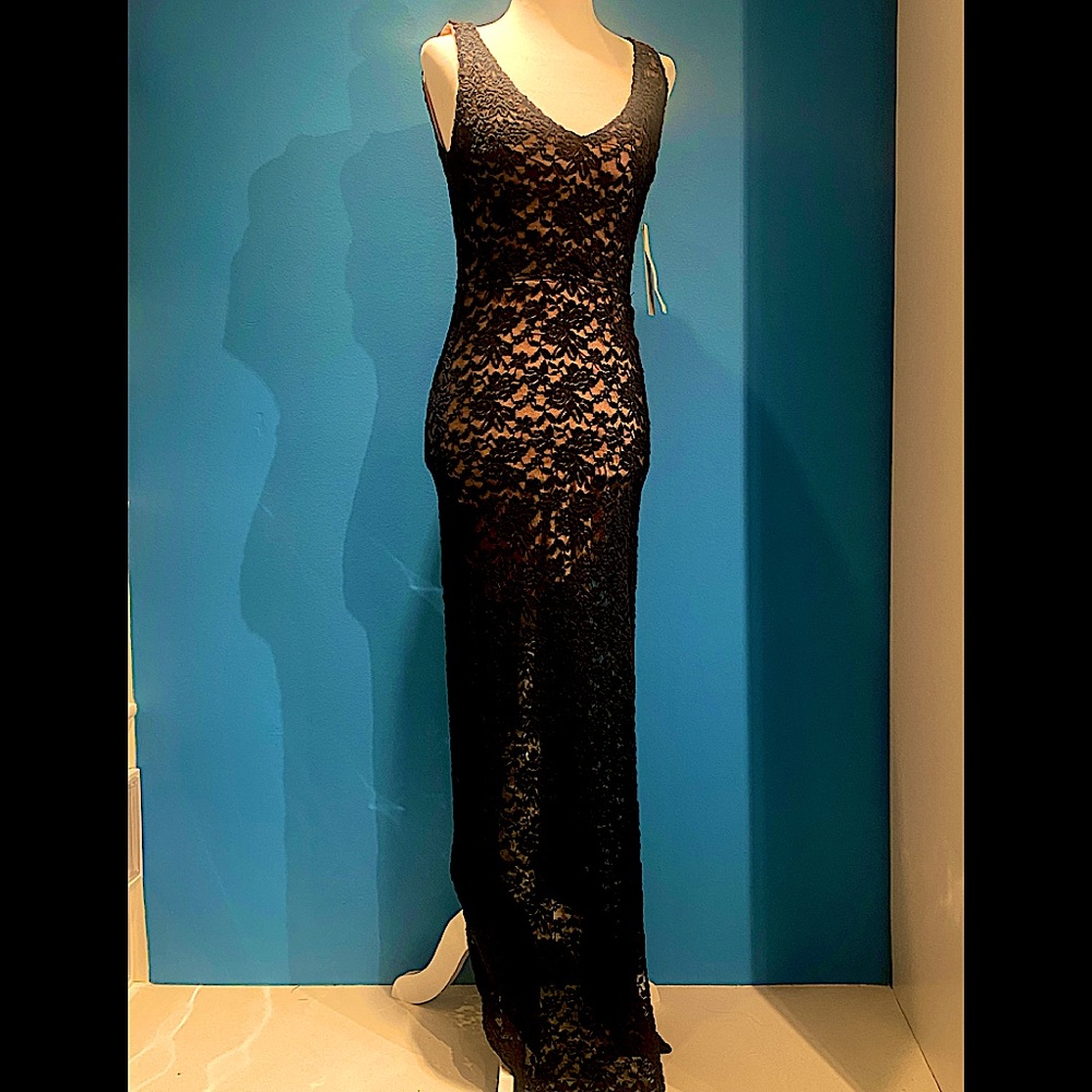 NWT Black Lace Floor Length Gown